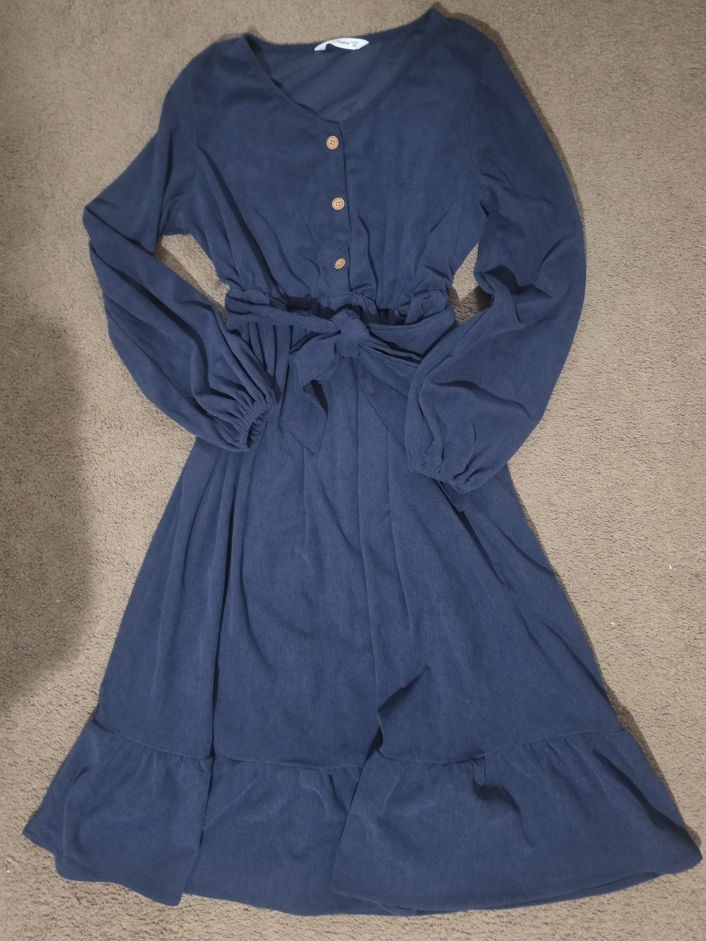 PatPat Navy Long-Sleeve Button-Front Belted Midi Dress